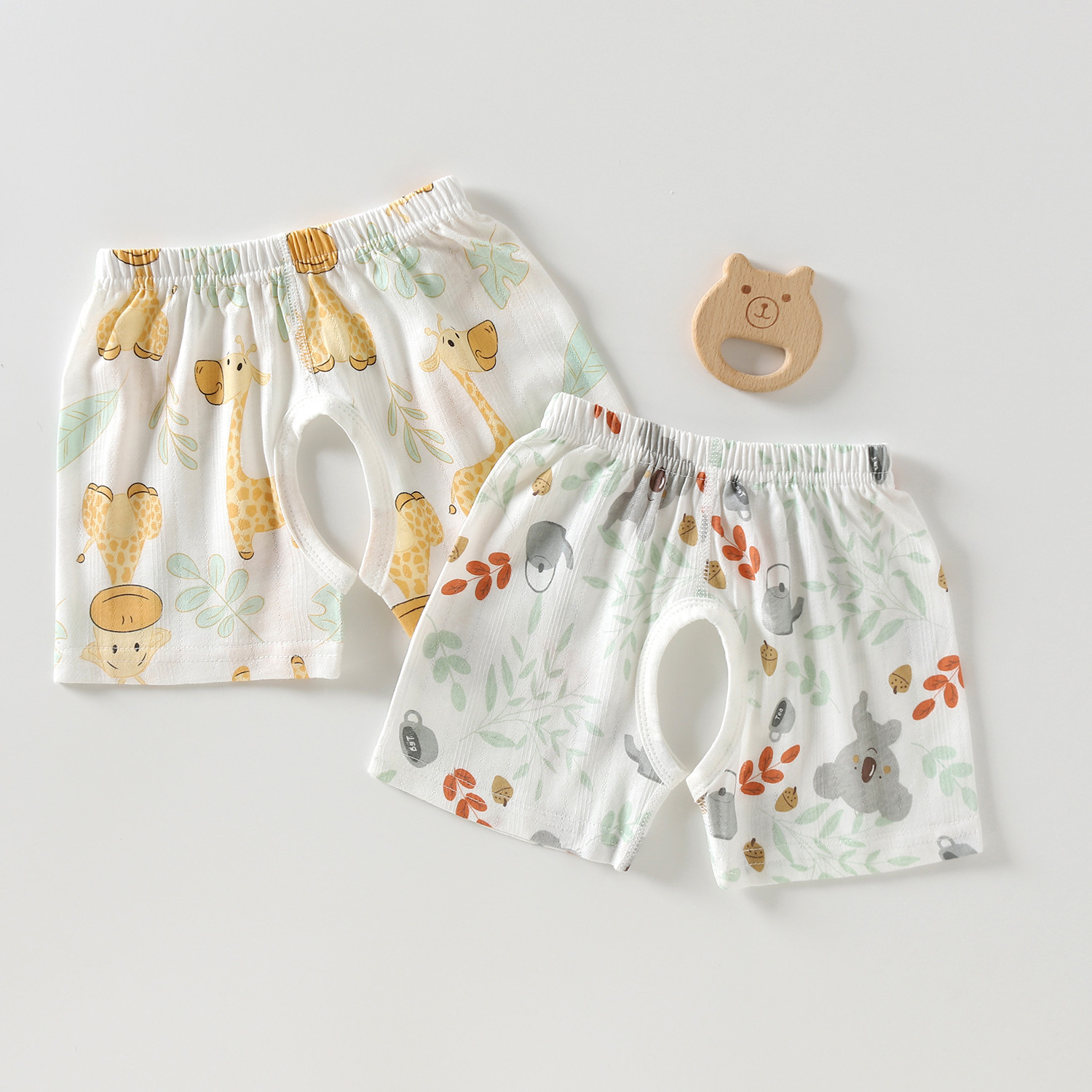 [2 Pack] Men and women children's summer cotton thin open-crotch pants baby shorts summer baby boneless pants