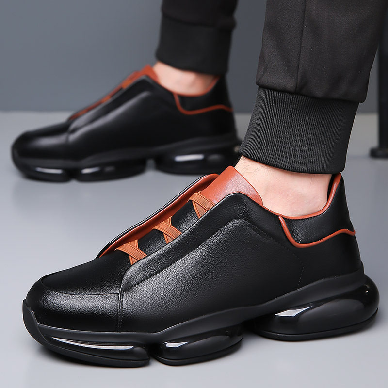 Giày sneaker nam da bò cổ thấp gót 3–5 cm đế cao su chống trượt thoáng khí — 1158 màu nâu, 1159 màu đen