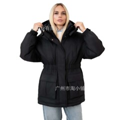 棉衣女中长款加厚韩版连帽宽松收腰冬季大码百搭工装潮夹棉外套女