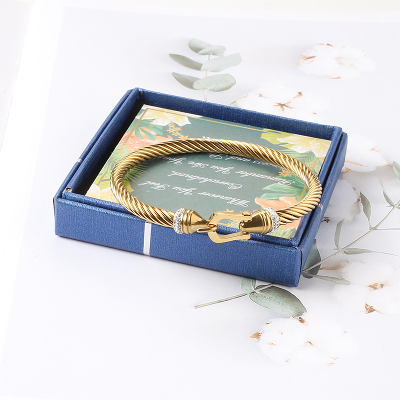 Fashion Geometric Titanium Steel Plating Artificial Diamond Bangle