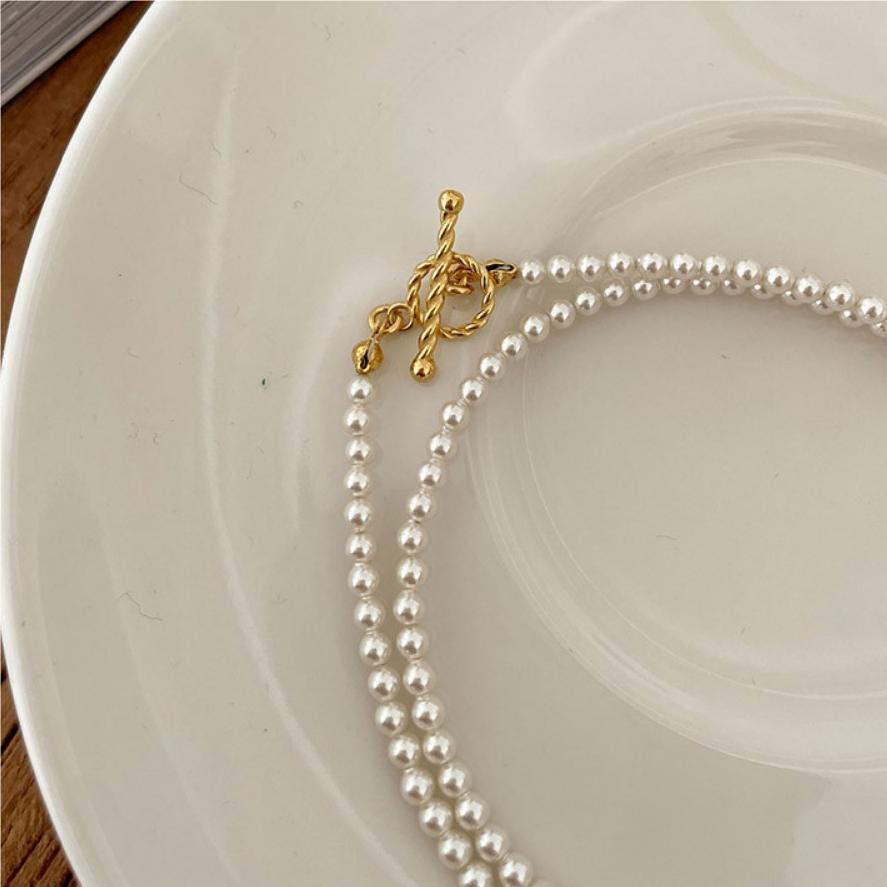 Circle Pattern Elegant Circle 925 Sterling Silver Artificial Pearl Beaded Necklaces Wholesale