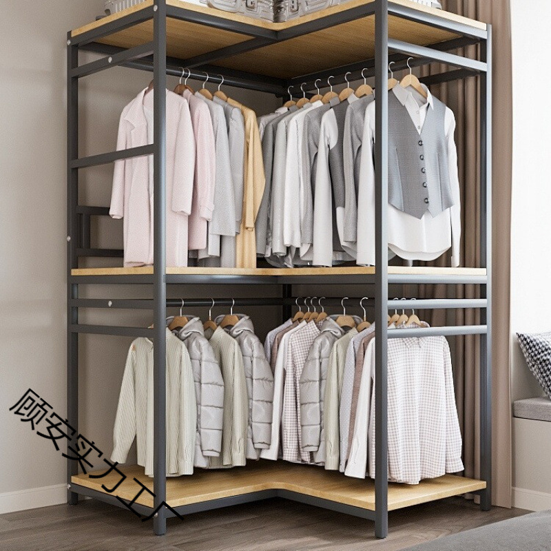 Corner Coat Rack Floor-Standing Clothes Rack Bedroom Entryway Cloakroom Open Wardrobe Vertical Clothes Rack Metal Wardrobe