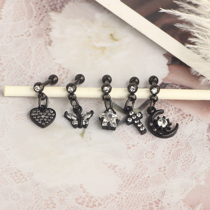 Titanium Steel Micro-Inlaid Zircon Crown Star Ear Nail Screw Ball Earrings - European American Piercing Jewelry detail image 7
