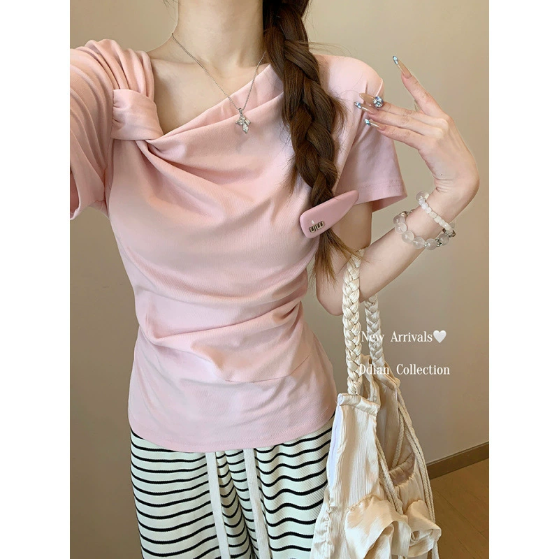 Корейская версия Pure Desire 2025, летняя новая нишевая футболка с узлом, универсальная футболка из чистого хлопка с короткими рукавами ярких цветов для женщин