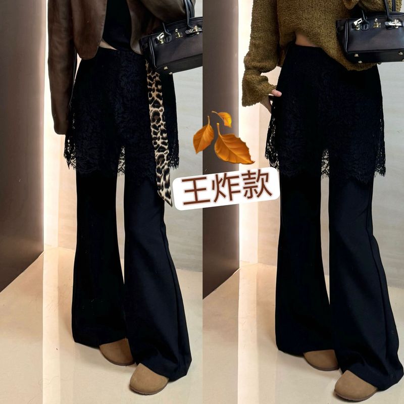 巨显腿直ins高级感蕾丝微喇叭裤早秋女裤新款垂感显瘦遮肚子长裤|undefined