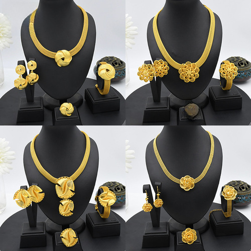 Bestselling European and American jewelry set necklace bracelet earrings ring Vietnamese sand gold women's jewelry set wholesale