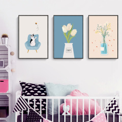 Nordic ins style mural modern cartoon small animal bed and breakfast apartment hotel children's room bedroom decoration painting