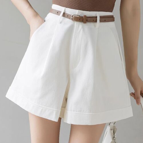 Suits and shorts for women, 2025 spring and summer Korean style high-waist slimming a-line tooling casual wide-leg curled short pants
