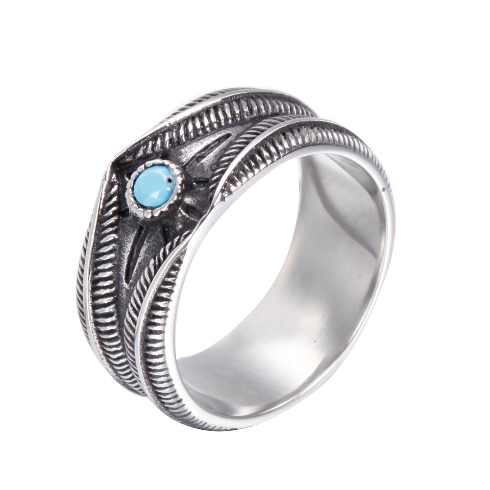 Rings Classification Daily Occasion Retro Geometric Titanium Steel Inlay Turquoise Rhinestones Men's Rings