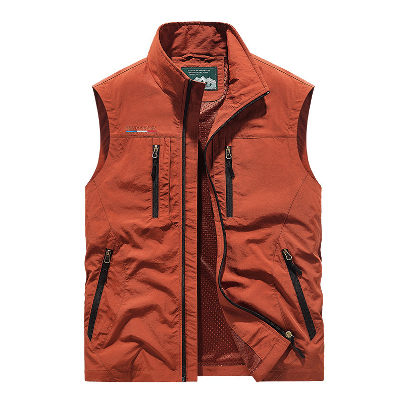Large Size Vest for Men, Outdoor Sports Fishing Outerwear, Casual Thin Workwear Sleeveless Jacket with Logo