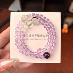 小红书同款女生饰品薰衣草水晶手链双圈6mm手串琉璃同款直播爆款