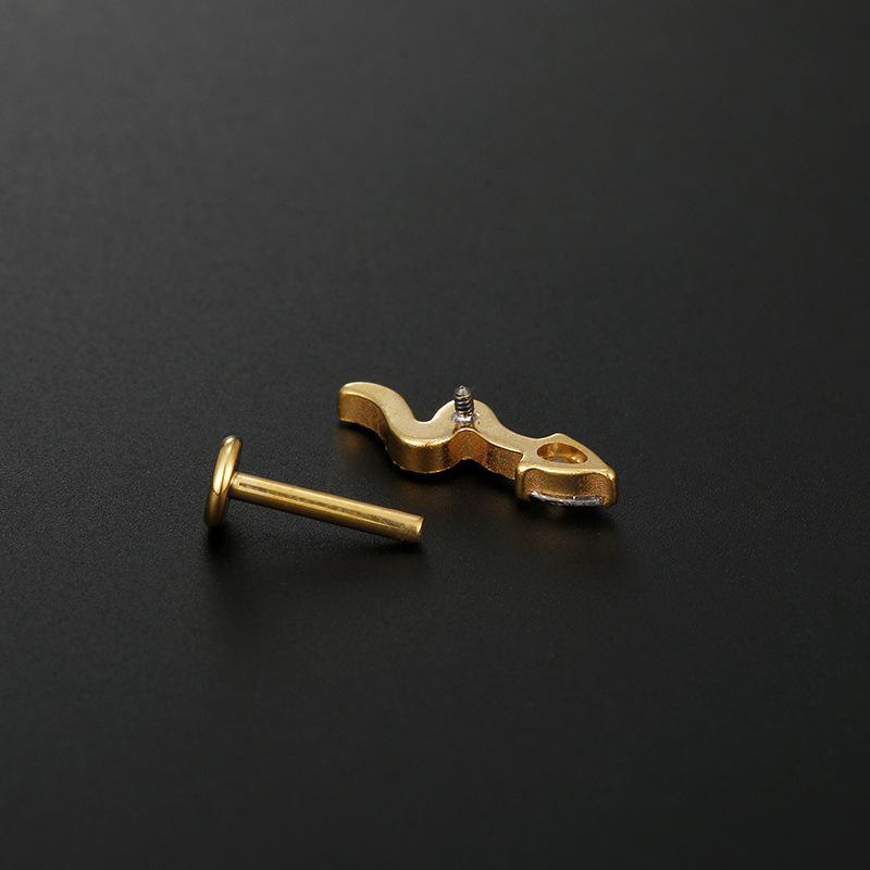 Fashion Heart Shape Titanium Steel Plating Zircon lip stud 1 Piece