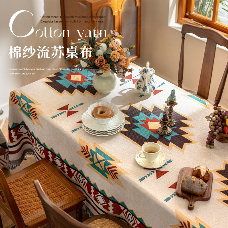 Topa de mesa de estilo bohemio al aire libre de doble cara para acampar almohadilla de picnic de diseño de tela rectangular