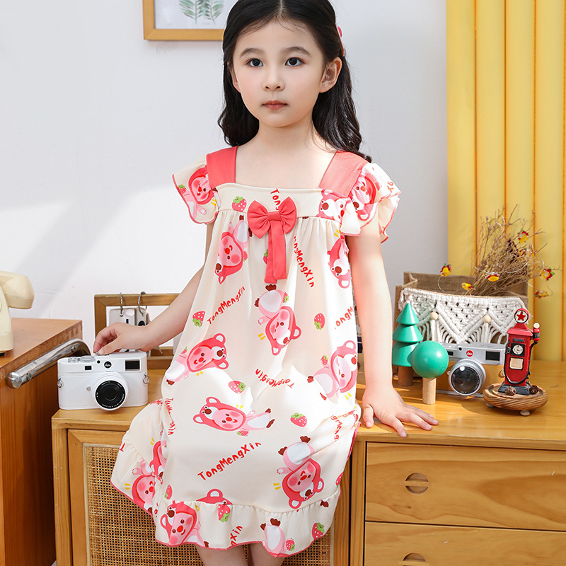 仿棉女童吊带睡裙儿童睡衣短裙夏天空调服女孩连衣裙中大童家居服