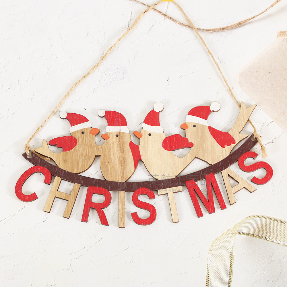 跨境新款圣诞节装饰品圣诞老人字母木质挂牌创意圣诞树挂件木制品