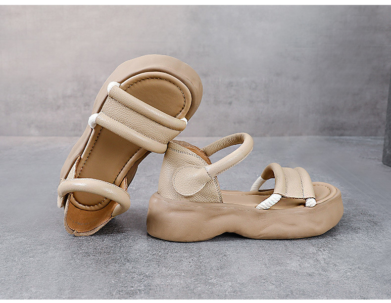 Sandal nữ hở mũi đế dày phong cách La Mã, da thật mềm mại — Màu be chi tiết 11