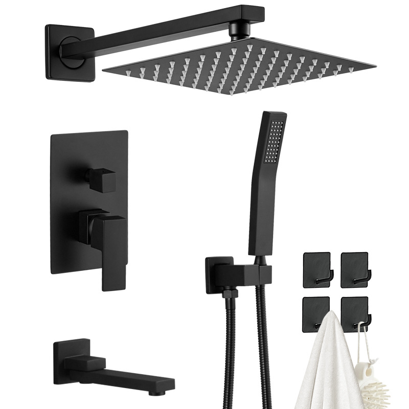 3단 블랙 사각 숨겨진 샤워 세트