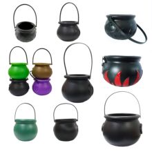 万圣节南瓜装饰品道具黑色巫婆火焰桶鬼节讨糖桶糖果罐女巫桶塑料