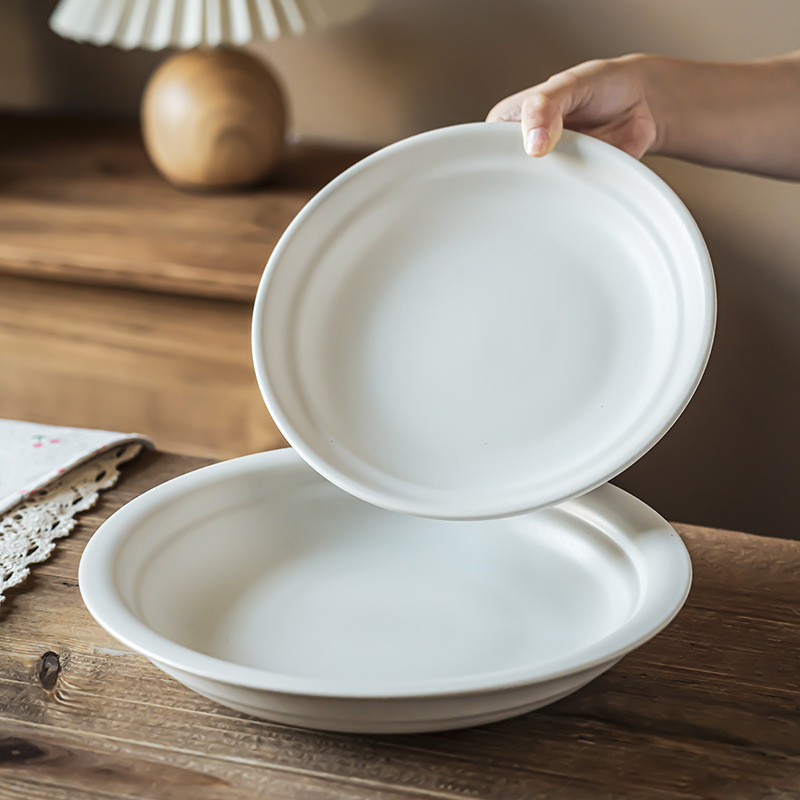 Platos de cerámica retro de color puro Platos de cocina caseros destacados creativos Platos de pasta de alto valor Platos de postres Platos de carne Vajilla