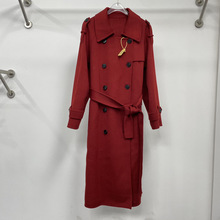 2022冬季新款紅色風衣式長款雙面呢大衣外套1DA970141