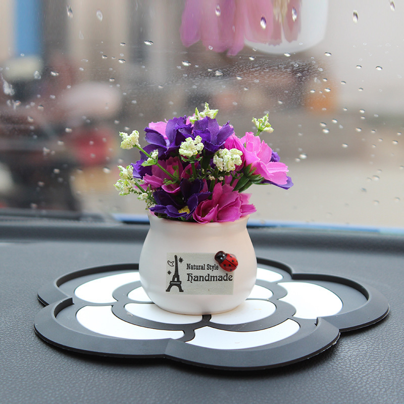 Decoración creativa de plantas en macetas de coche, flores y frutas, decoración de coche, coche, linda flor, decoración pequeña, niña