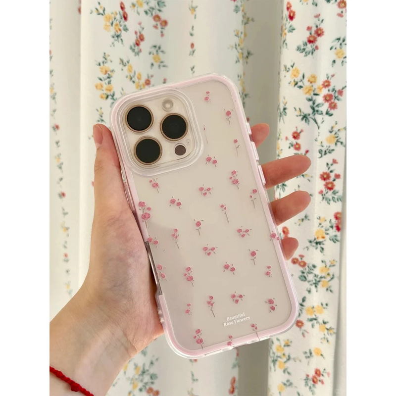Beautiful Pink Rose Flower Suitable for iPhone 16/17Pro Phone Case 15 Two-In-One Colorful 13 Female 12 New Model 14