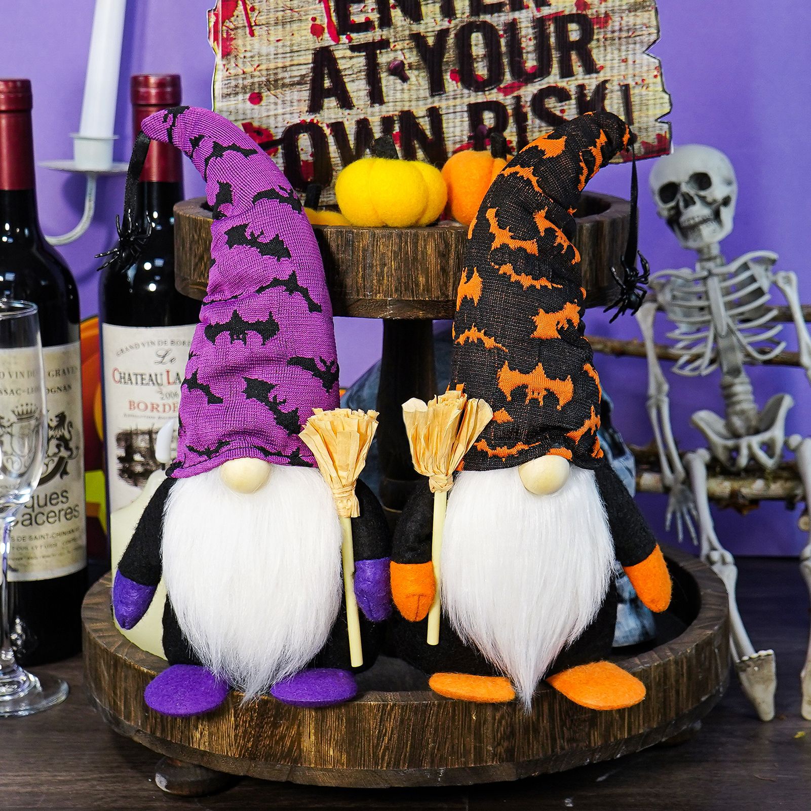 Nuevos productos transfronterizos muñecas sin cara de Halloween muñecas de escobas enanas de Halloween decoraciones murciélagos araña