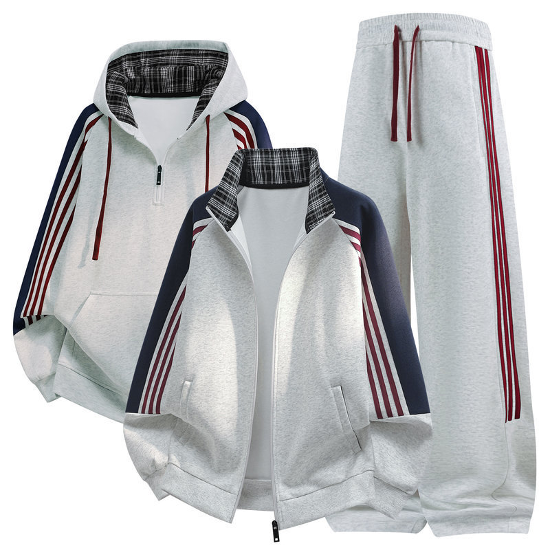 New Spring and Autumn Sports Suit for Men: Men's Jacket with Casual Long Pants, Stylish Three-Piece Set, Men's Trendy Sweatshirt