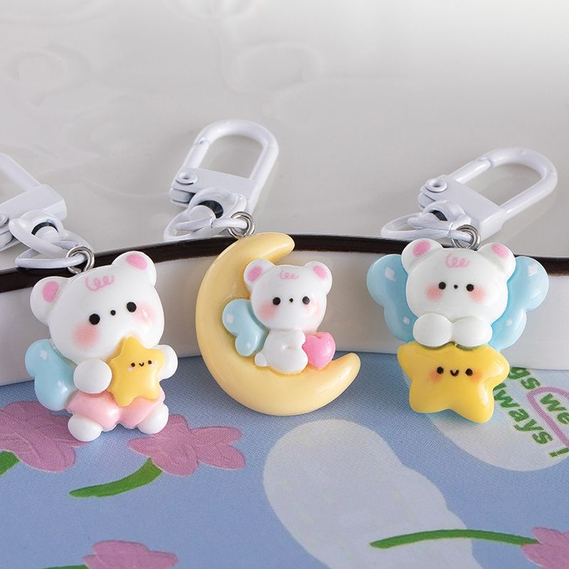 Moon Bear Keychain Resina de dibujos animados joyas pequeños regalos DIY adorable pequeño colgante accesorios de colgante caliente