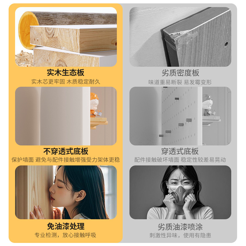 Tablero de agujero de madera maciza, entrada al armario de zapatos, estante de almacenamiento en la pared, pared de fondo de pared para uso doméstico