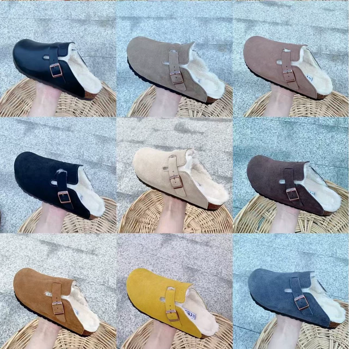 Босоножки Birkenstock плюс бархатная кожа 2025, ретро слипоны «ленивые» с толстой подошвой и закрытым носком, меховые тапочки для женщин как верхняя обувь