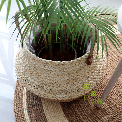 Nordic straw woven rattan decorative flower pots woven flower baskets home furnishings living room pastoral style floor-standing large flower pot gardening