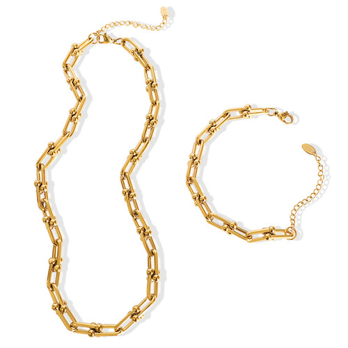 European and American ins jewelry hip-hop fashion niche design U-shaped buckle necklace trend commuter bracelet gold-plated jewelry set