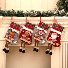 跨境圣诞节大号格子袜圣诞树挂饰儿童节日糖果袋礼物袋家居装饰品