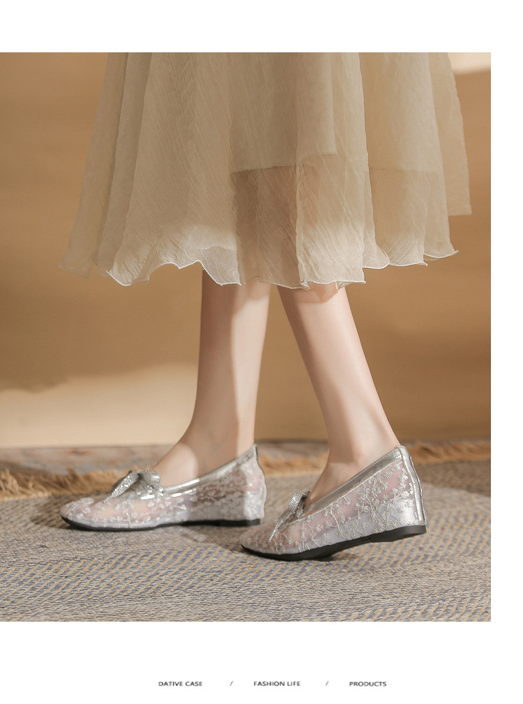 Sandal cao gót nữ ren lưới hở mũi phong cách Pháp — Champagne màu chi tiết 8