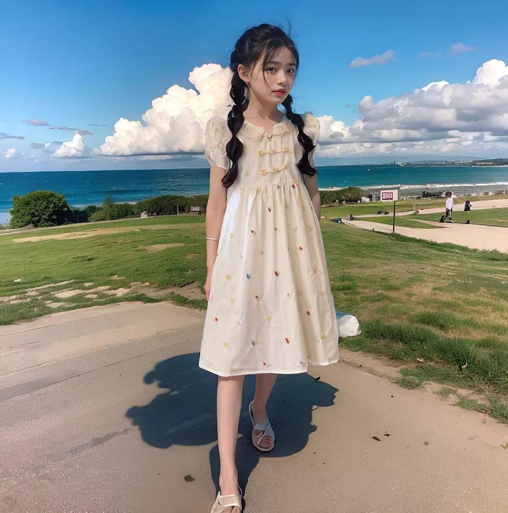 Girls' floral 2024 summer new fashionable and stylish children's women's clothing princess vest dress_voghion.com