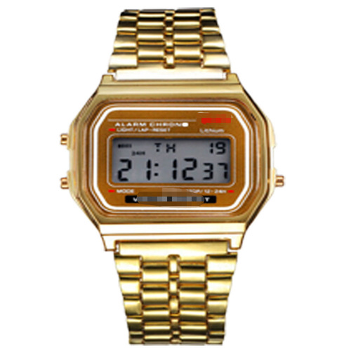 Ultra-thin marked and unmarked F91w sports children's electronic metal watch multifunctional luminous alarm clock steel band watch