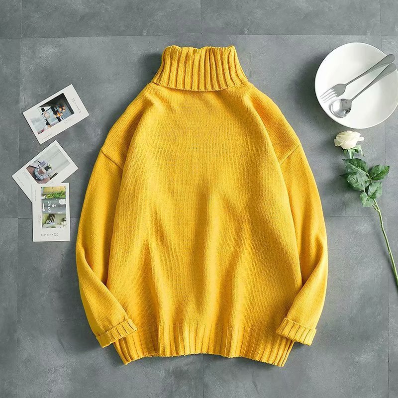 Suéter de cuello alto camisa de fondo grueso suelto de los hombres Otoño e Invierno estilo coreano de moda color sólido ins suéter de estilo Hong Kong
