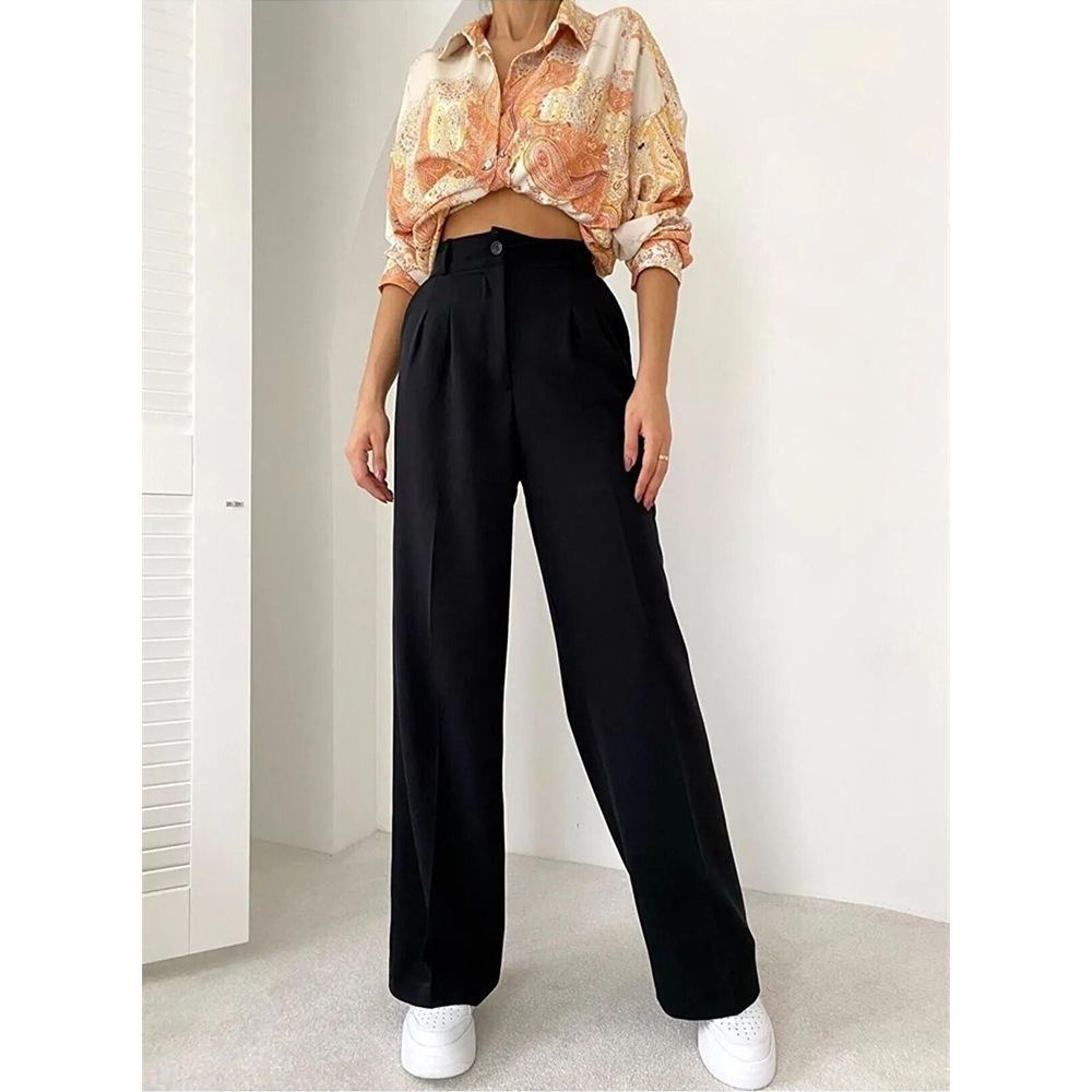 Fashion Trendy Retro Casual Pants for Women Amazon Cross-Border New Versatile Straight Drape Loose Wide-Leg Long Pants