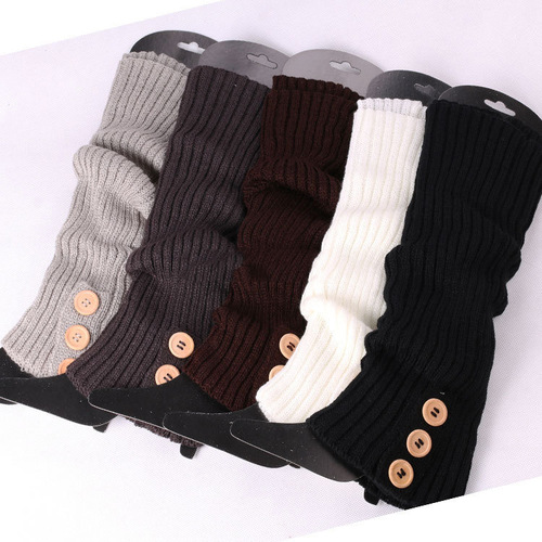 New European and American woolen foot warmers with 3 buttons, sock covers, boot covers, European and American warm pile socks, knitted leg covers