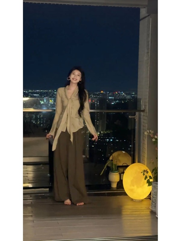 韩系高级感休闲套装女2025秋季新款飘带长袖衬衫阔腿裤两件套女装|undefined