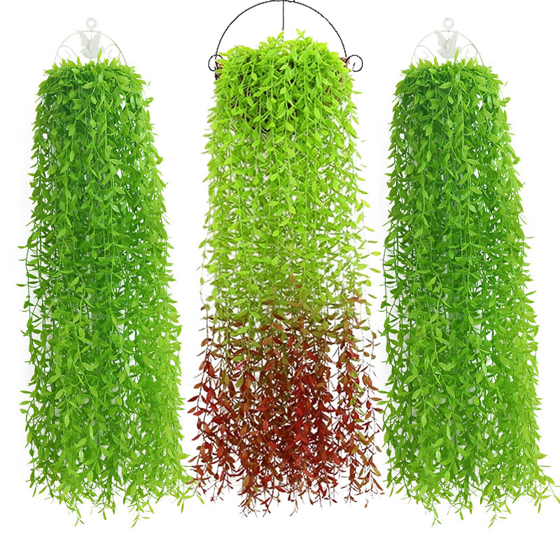 Artificial verde planta colgante sauce artificial ratán decoración de la sala de estar decoración de la boda de plástico planta de la vid al por mayor