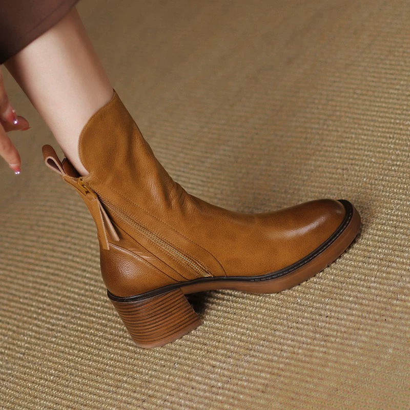 23秋の新型の厚い底の丸い頭は色の双ファスナーのマーティンの靴の女性を拭きます。|undefined