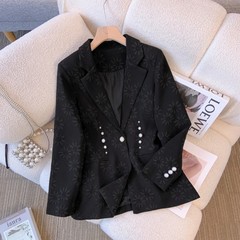 黑色西装外套女提花刺绣长袖小西服大码MM秋季轻奢小外套女A7234
