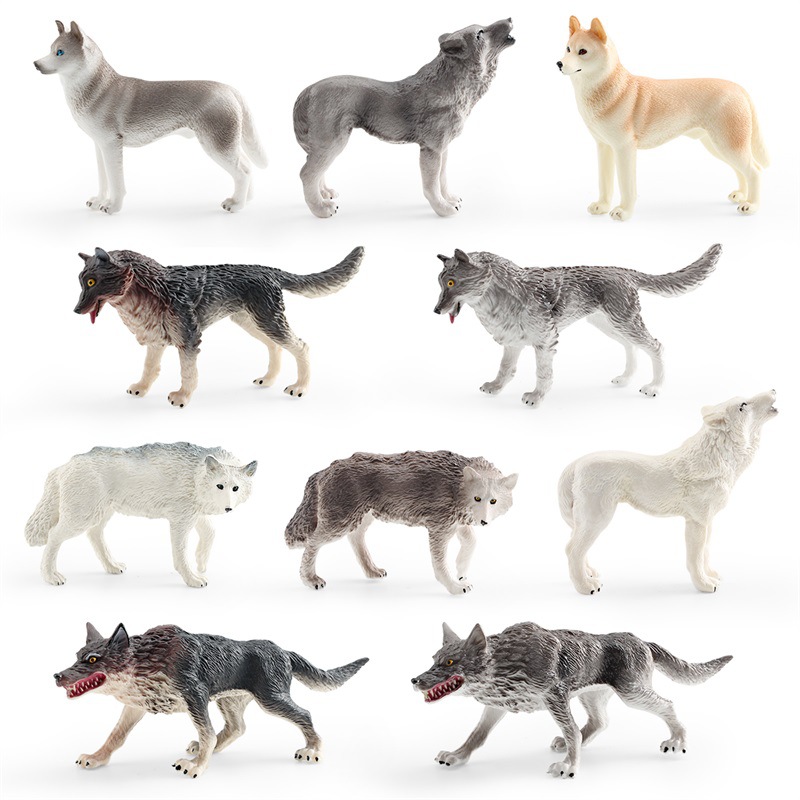 Transfronterizo Amazonas simulación bosque animal gris Lobo Blanco Lobo Negro Lobo Marrón Husky modelo estática decoración juguete