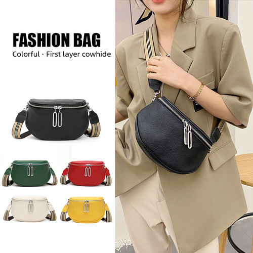 Women's top layer cowhide saddle bag women's bag  new trendy and fashionable casual chest bag one-shoulder crossbody bag