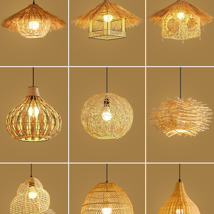 Creative and Personalized Straw Hat Chandelier, Rattan Woven Art Lampshade, Antique B&B Lamps, Hotel Restaurant Bamboo Lanterns