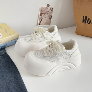 Female Student Bread Shoes Women's 2025 New Thick-Soled Platform White Shoes Versatile Large-Toe Sports Shoes Xy-A590
