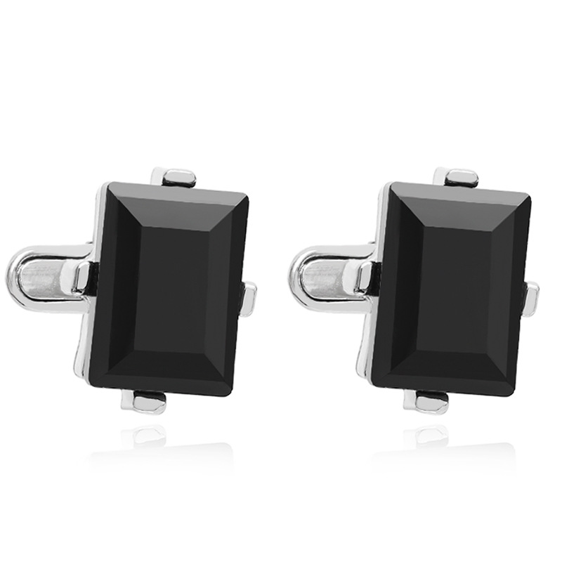 nye diamantbesatte sorte polyeder-rombeformede manchetknapper - moderigtige, enkle og alsidige manchetknapper_voghion.com