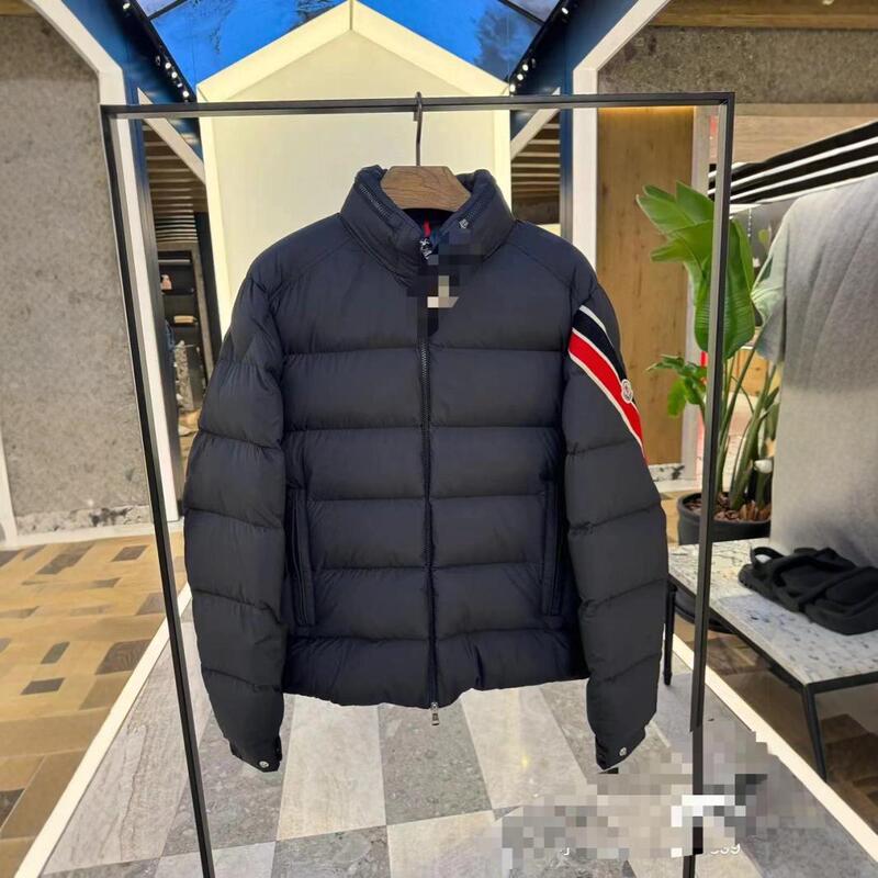 M Brand Arm Embroidery Logo down Jacket Unisex Short Style Filled with White Duck down for Men and Women